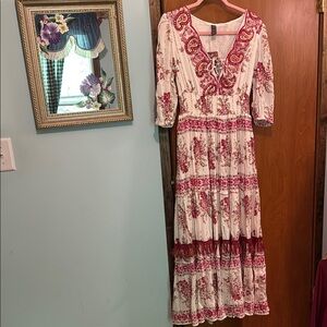 Red and Gold Paisley Maxi Dress